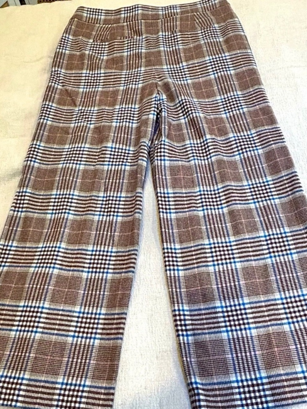 Boden Brown Plaid Wide-Leg Pants with Blue Accents - Picture 2 of 4